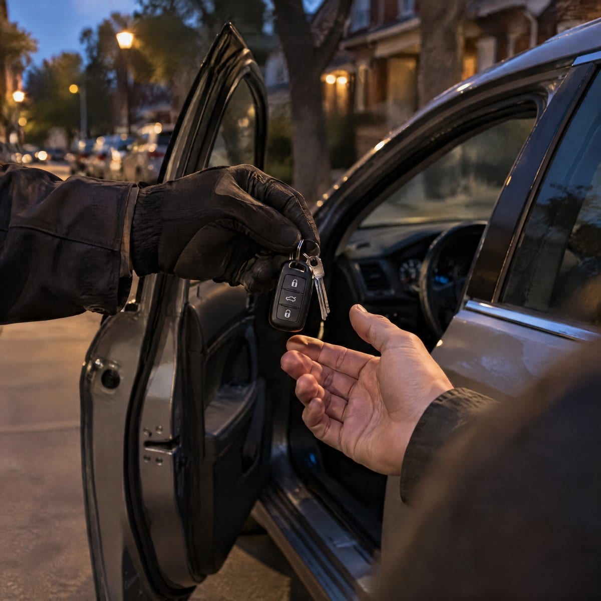 Keys handed back to the owner next to the open car door